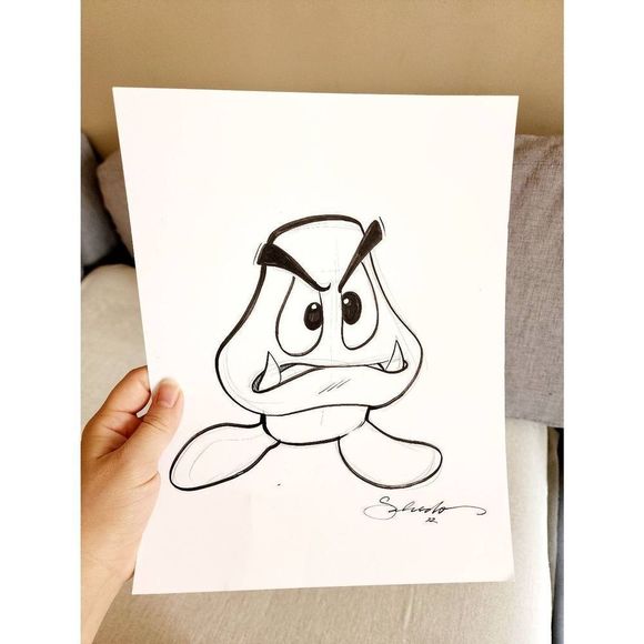 Original Hand Drawn Sketch of Super Mario Goomba - Picture 2 of 4